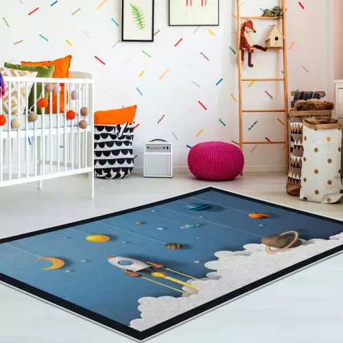 Tapis enfants 80X150 coton antidérapant (DE-BL)