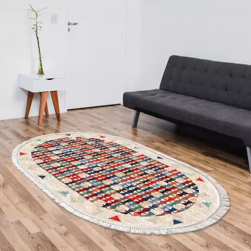 Tapis Ovale 130X180 coton Antidérapant (DE-BL)