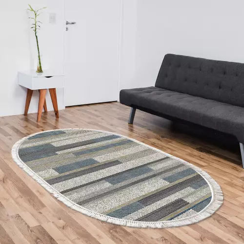 Tapis Ovale 130X180 coton Antidérapant (DE-BL)