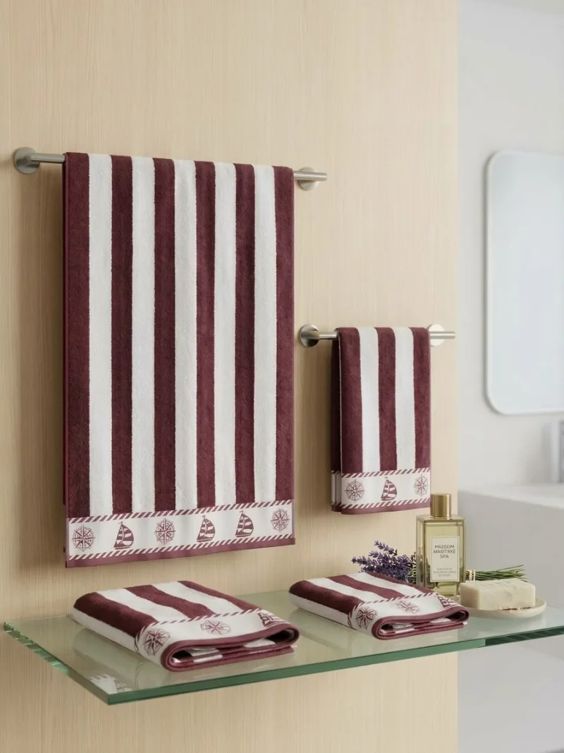 طقم منشفتين للحمام 50×90-100×150 – احمر بخطوط بيضاء 3