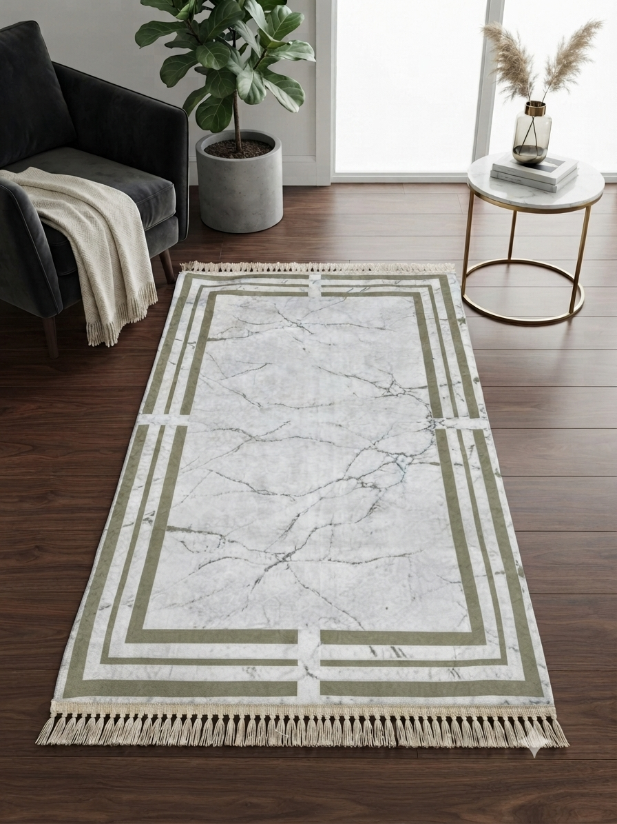 Descente de lit 80×120 – marbre blanc à double cadre olive