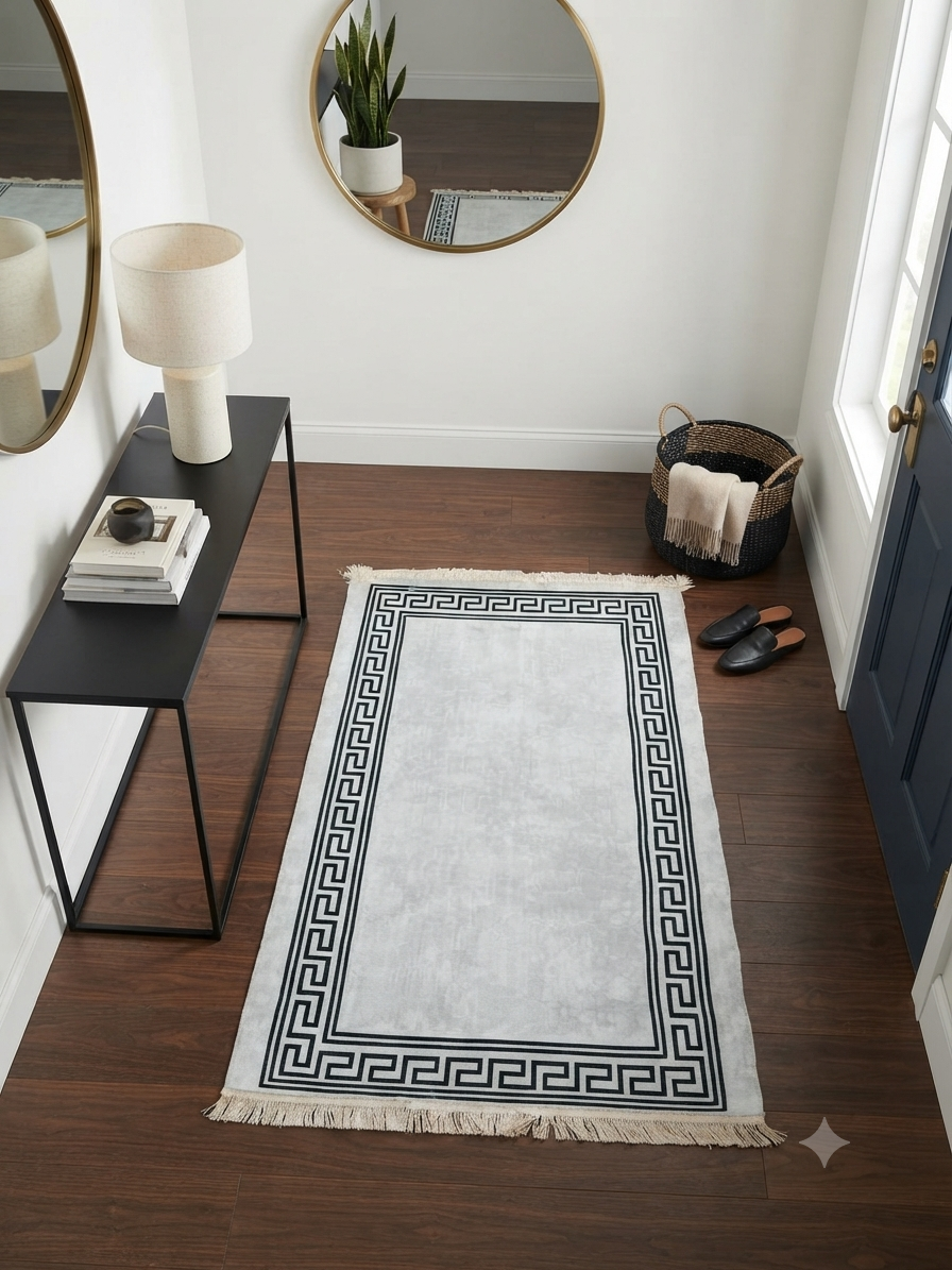 Bedside Rug 80×130 – pastel lilac and sage patchwork