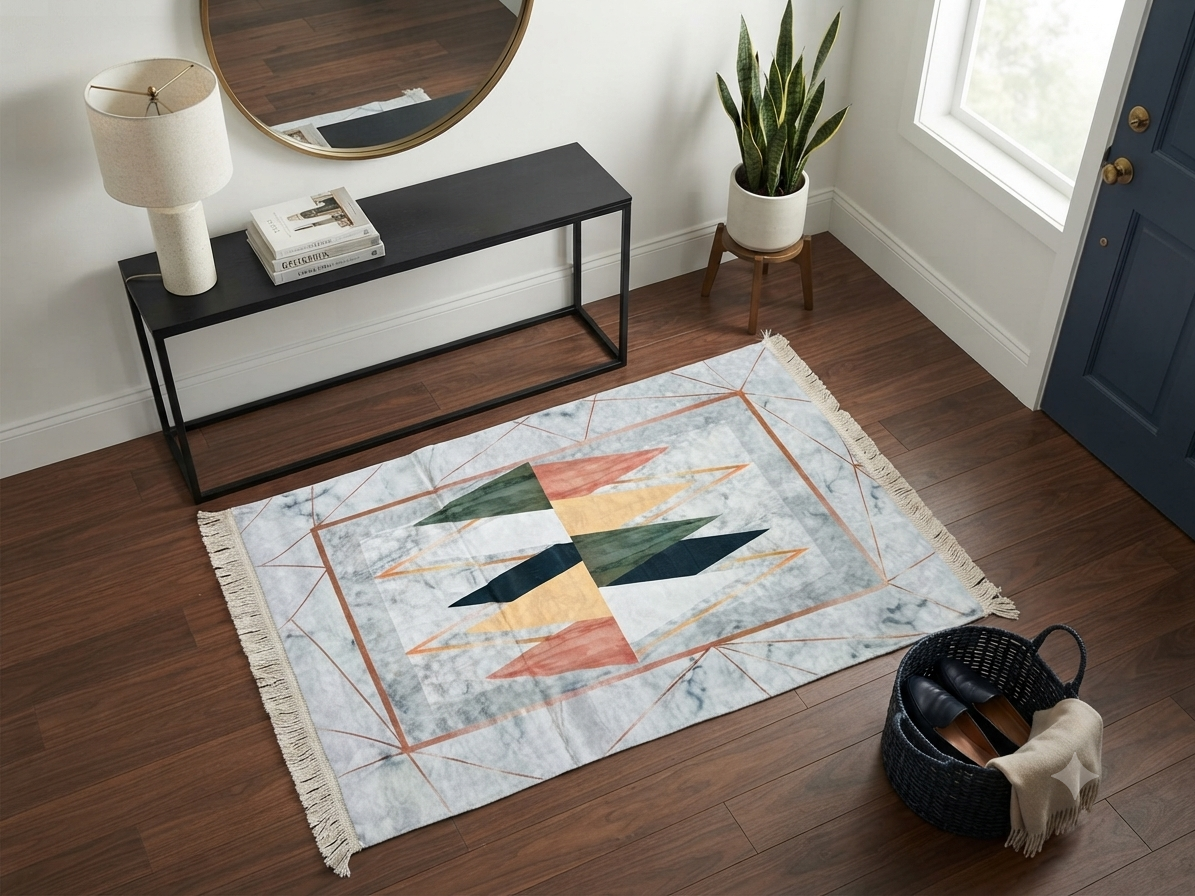 Descente de lit 80×130 – losange géométrique coloré sur fond blanc