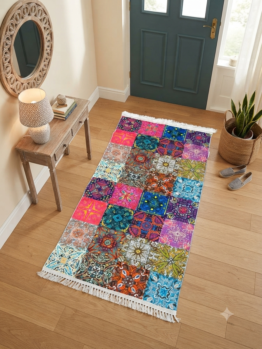 Bedside Rug 80×130 – colourful bohemian patchwork