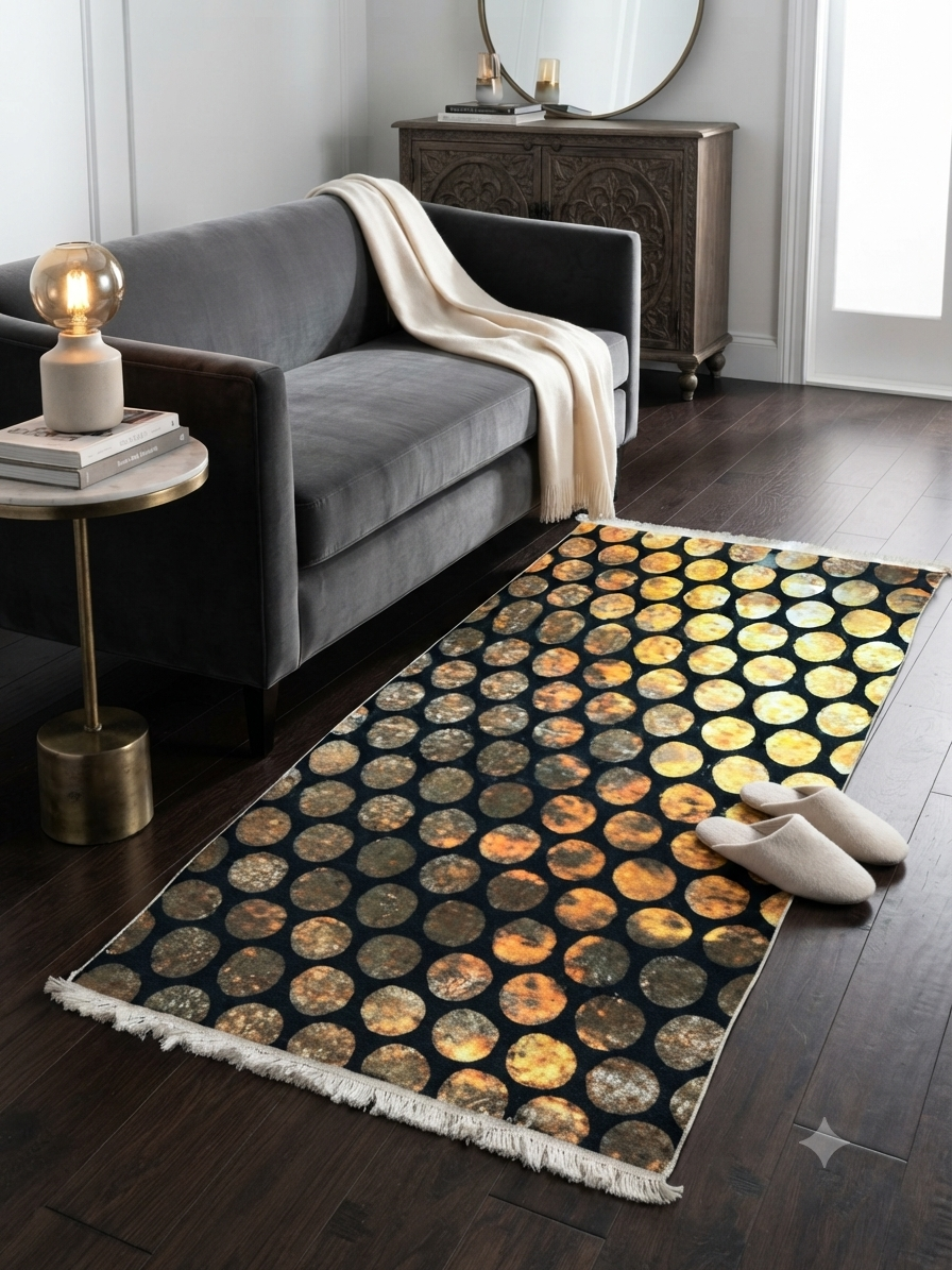 Descente de lit 80×150 – hexagones dorés sur fond noir