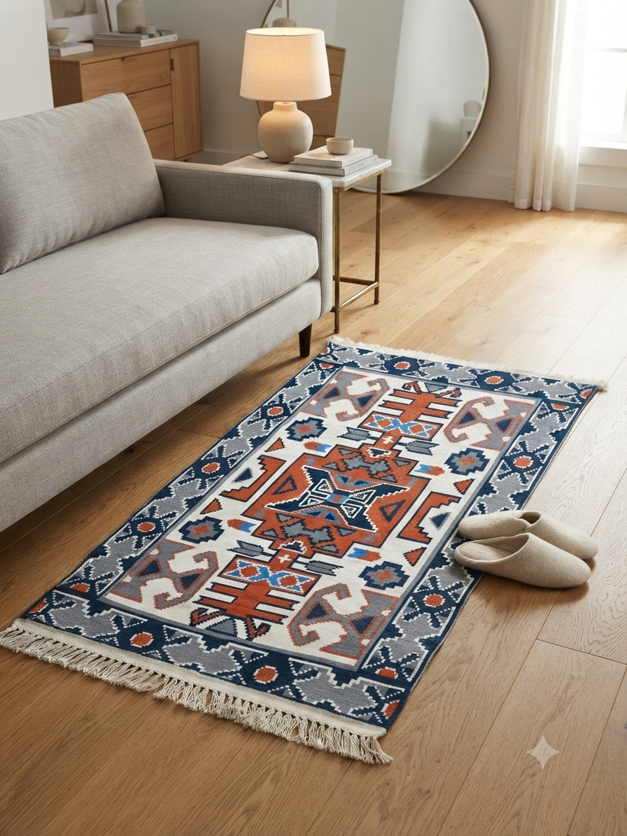 Descente de lit 80×150 – ethnique rouge et bleu