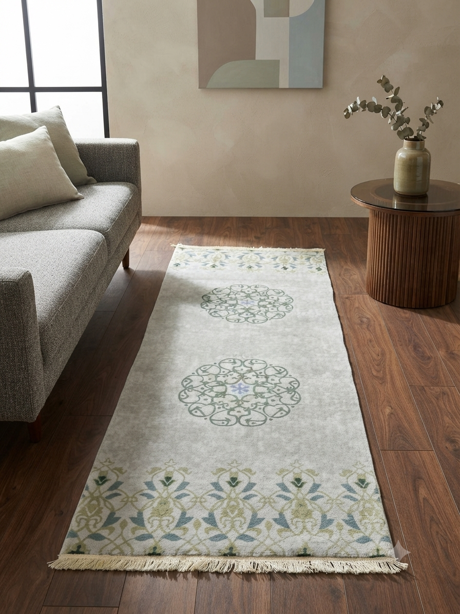 Descente de lit 80×150 – médaillon gris clair