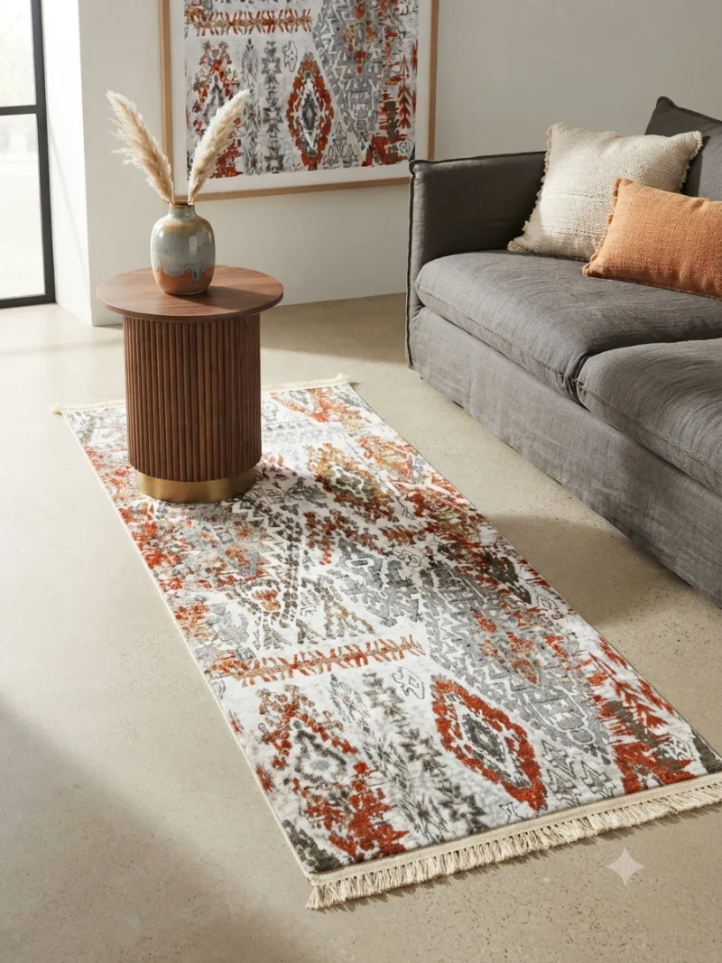 سجادة جانب السرير 80×150 – إثني برتقالي وبيج