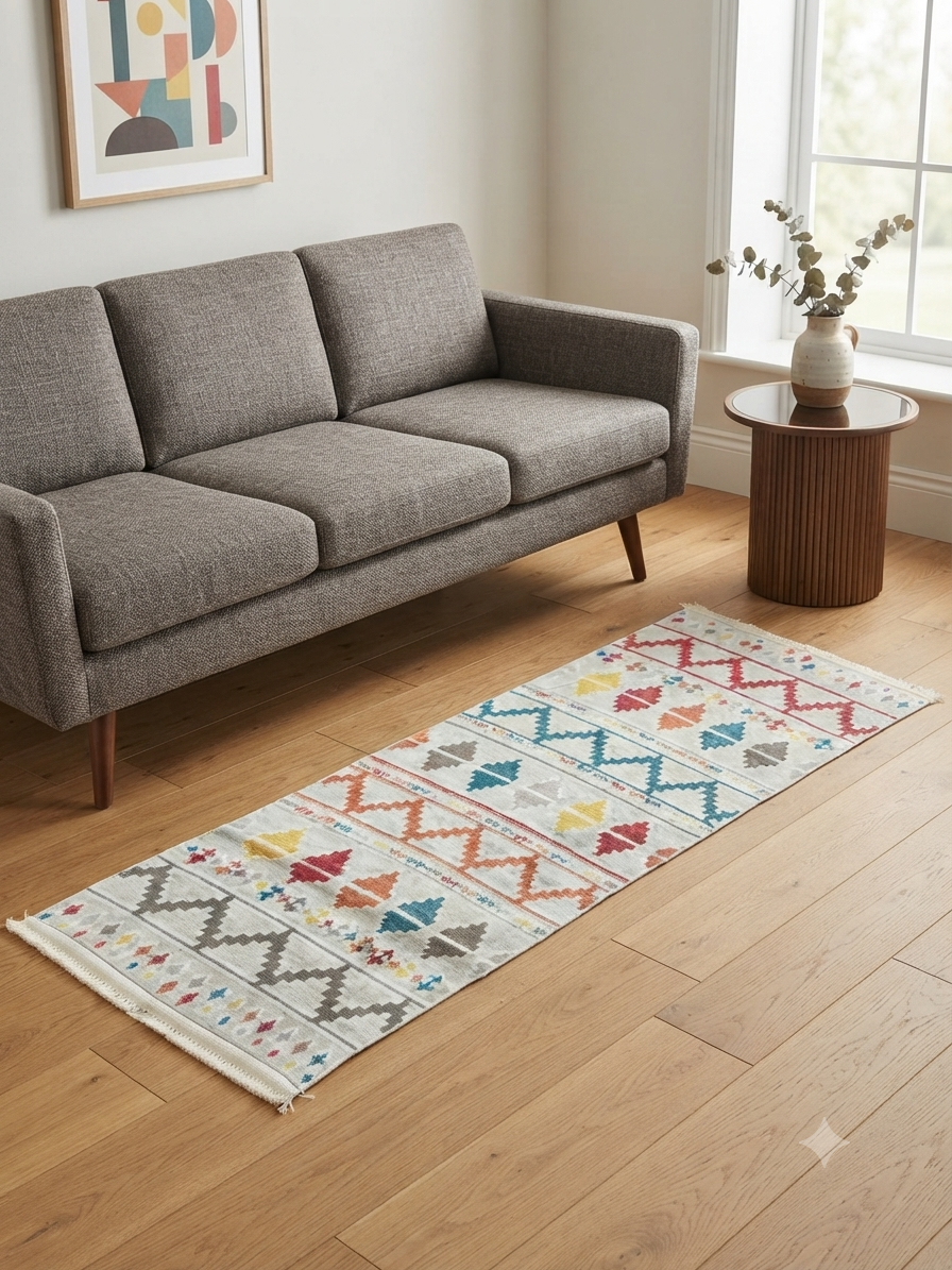 Bedside Rug 80×150 – colourful Berber on white