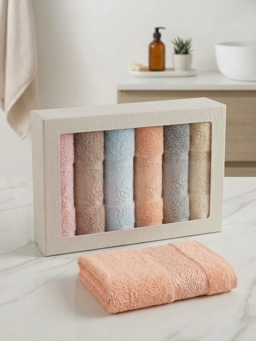6-Piece Towel Set 30×50 – pastel-colour gift box