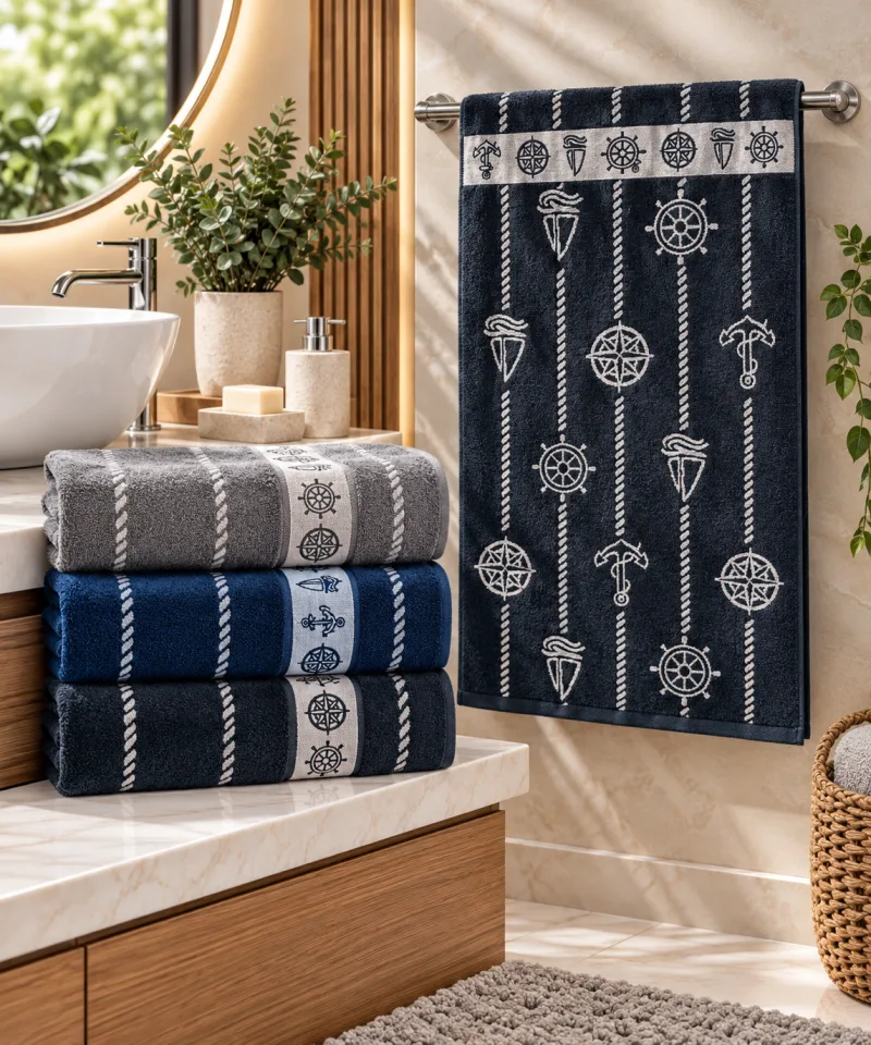 Ensemble Serviettes Brodées Motif Marin – Bleu Marine
