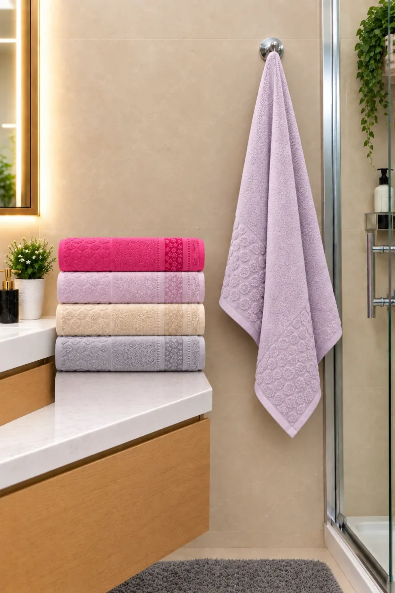 Ensemble Serviettes 5 Pièces Brodées Médaillon – Lavande