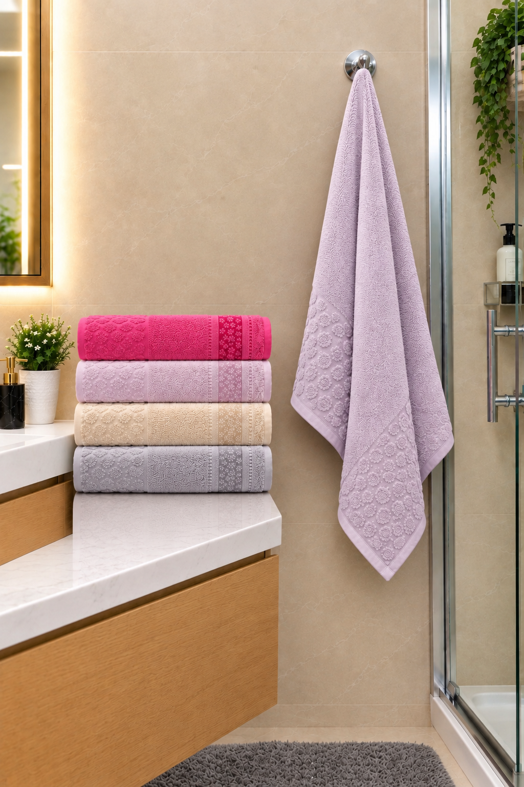 Ensemble Serviettes 5 Pièces Brodées Médaillon – Lavande