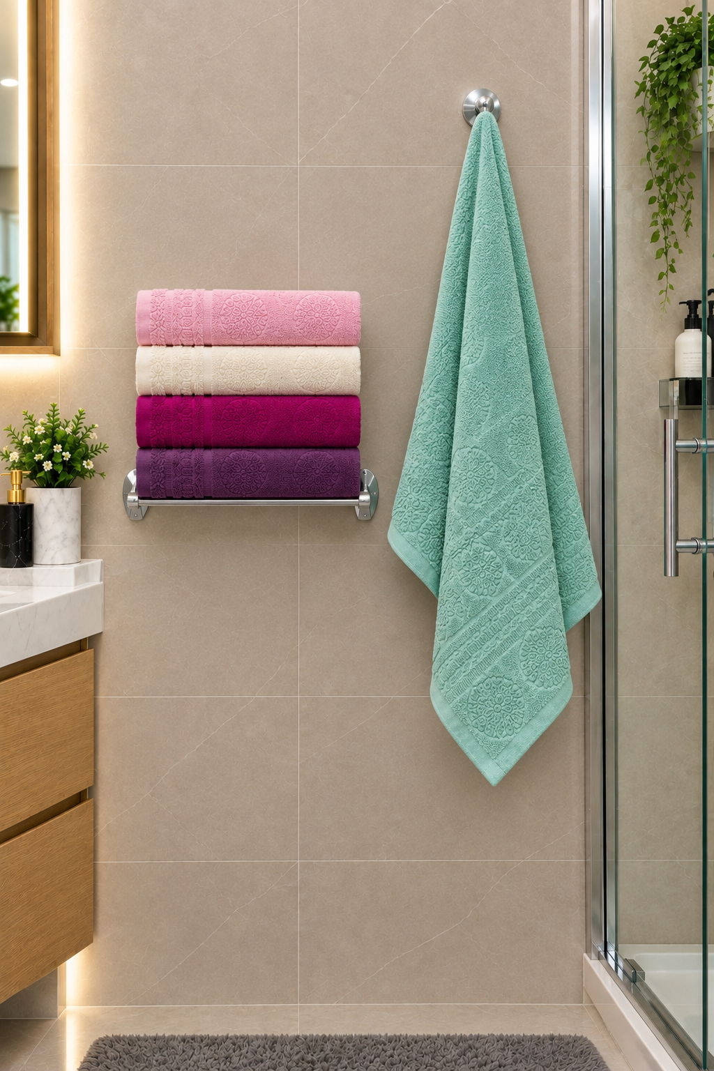 Ensemble Serviettes 5 Pièces Brodées Médaillon – Vert Menthe