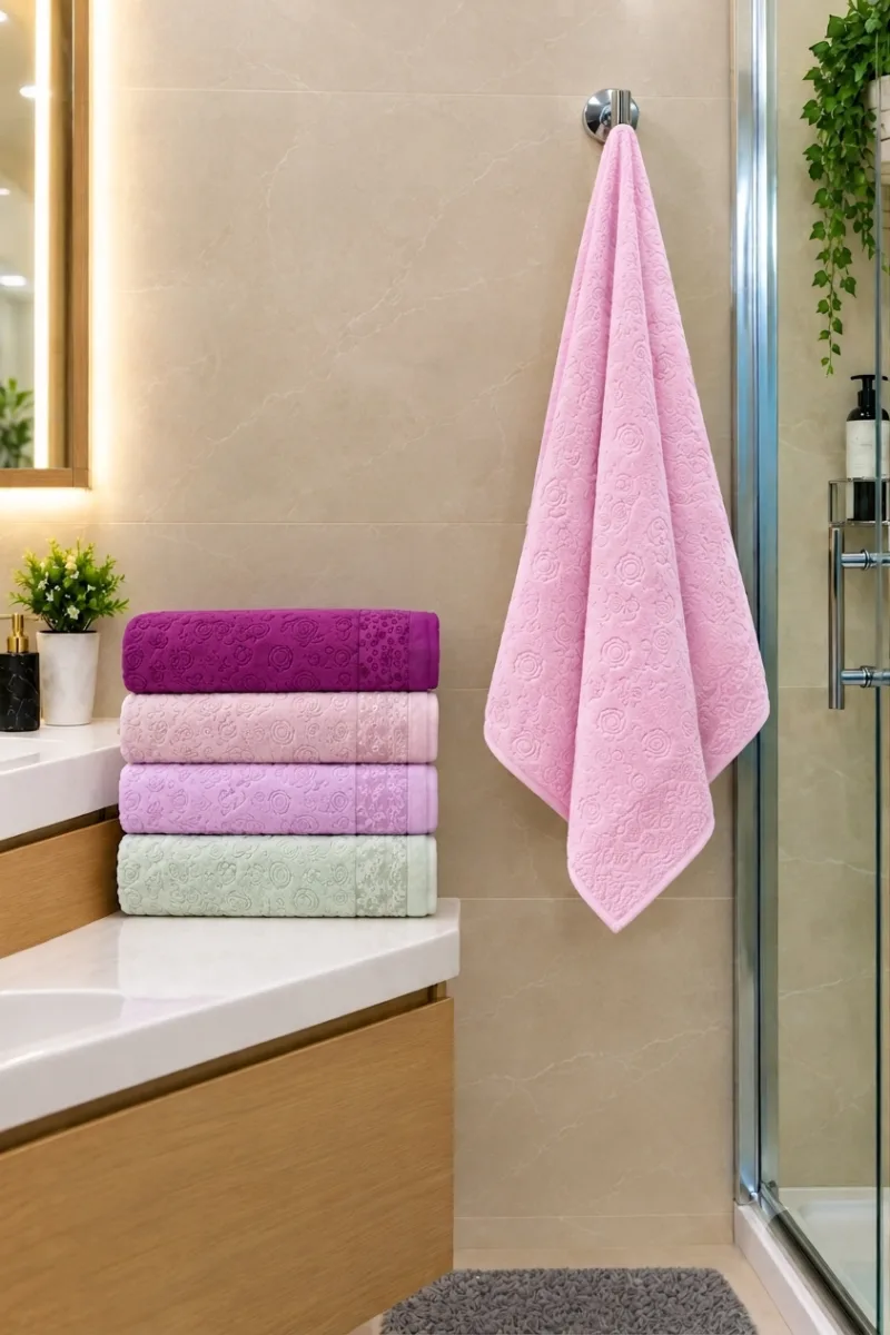 Ensemble Serviettes 5 Pièces Brodées Fleurs – Rose