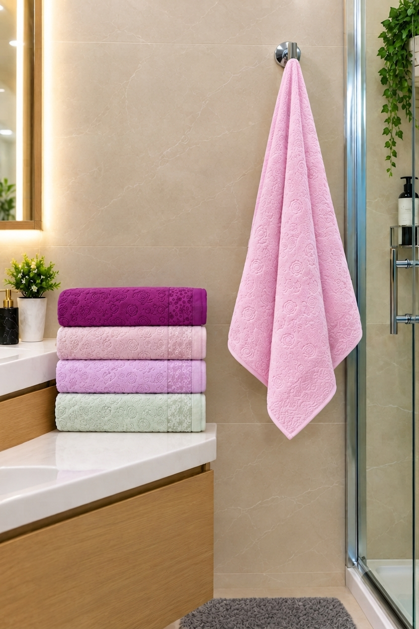 Ensemble Serviettes 5 Pièces Brodées Fleurs – Rose