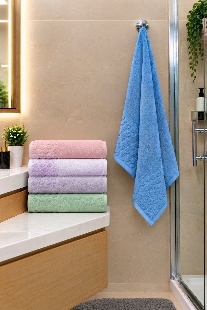 Ensemble Serviettes 5 Pièces Brodées Fleurs – Bleu