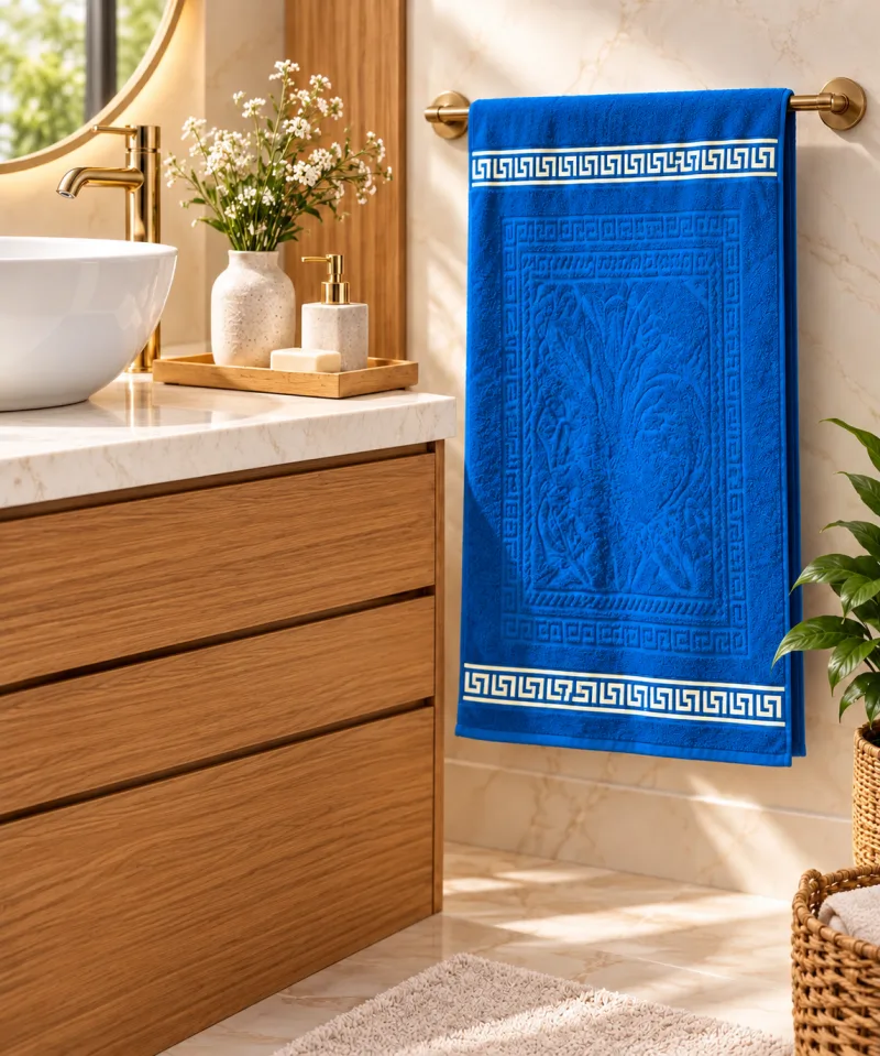 Serviette de Bain 70×140 cm motif classique en relief – Bleu roi