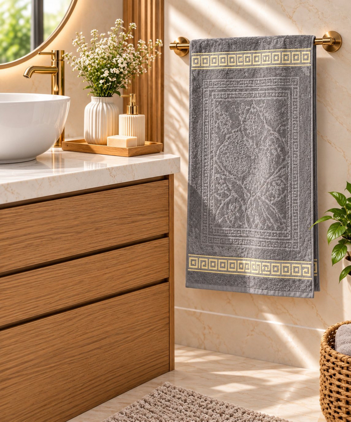 70×140 cm Bath Towel with raised classic pattern – Gray