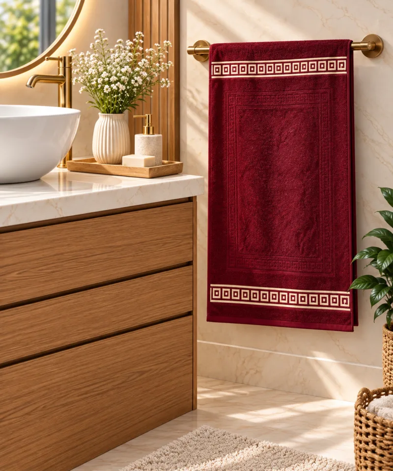 منشفة حمام 70×140 سم نقشة كلاسيكية بارزة – عنابي