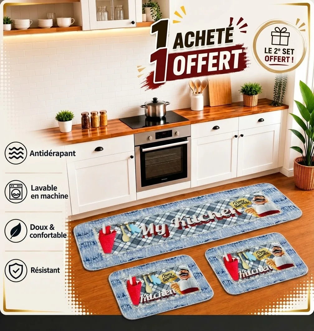3-Piece Kitchen Rug Set – This Kitchen is Seasoned with Love Check Print